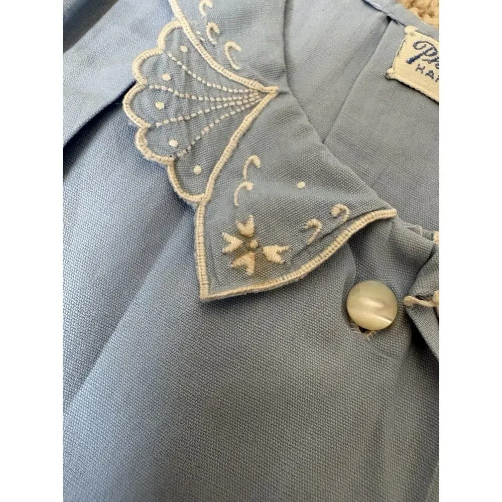 Vintage Philippine Handmade Baby Blue Embroidered Dress Size S 1 Year